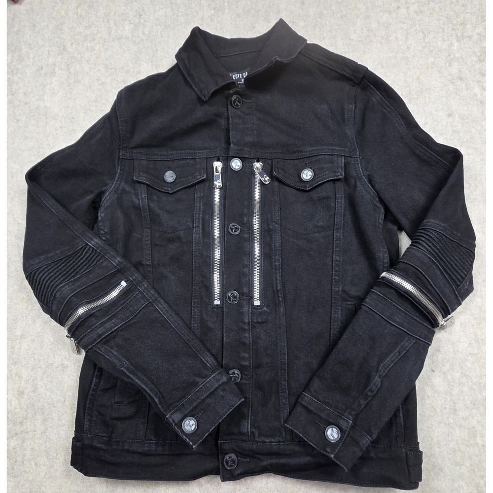 Cote De Nuits Black Moto Jacket‎ Size Small Silver Zippers Motorcycle